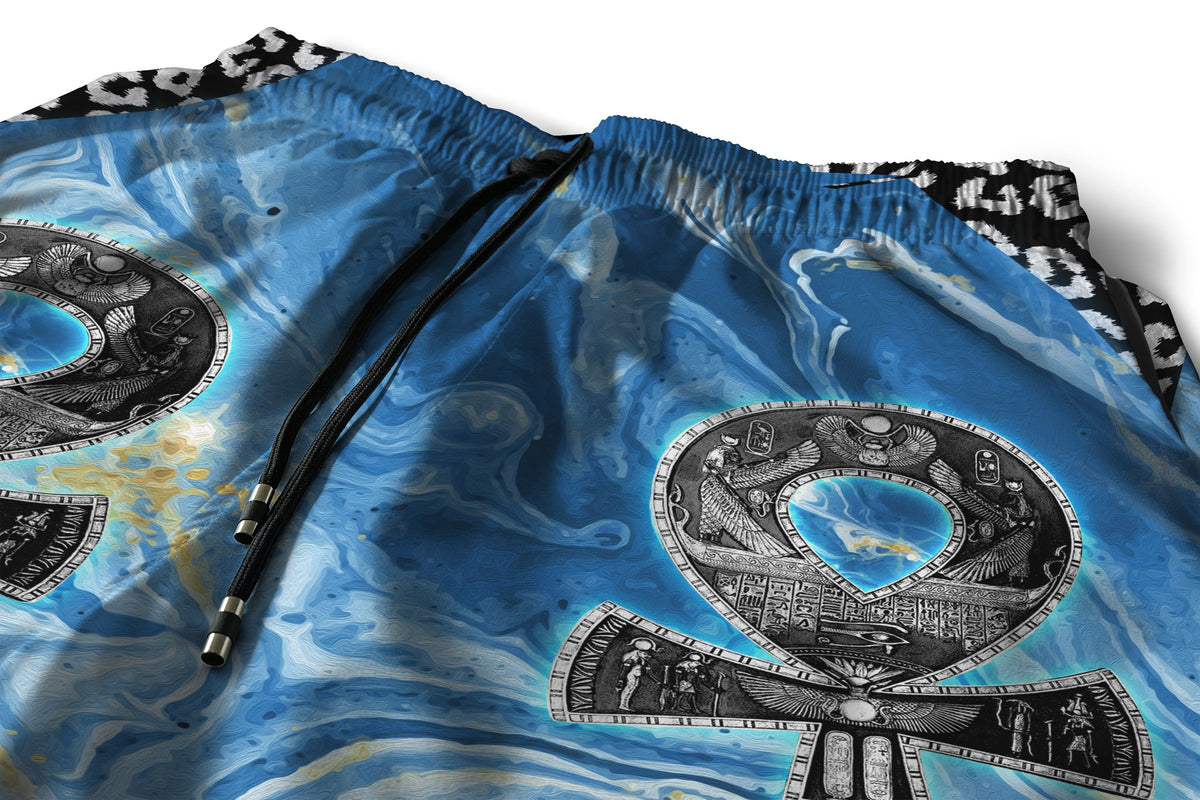 Ankh On Blue Marble Shorts Shorts Tianci 