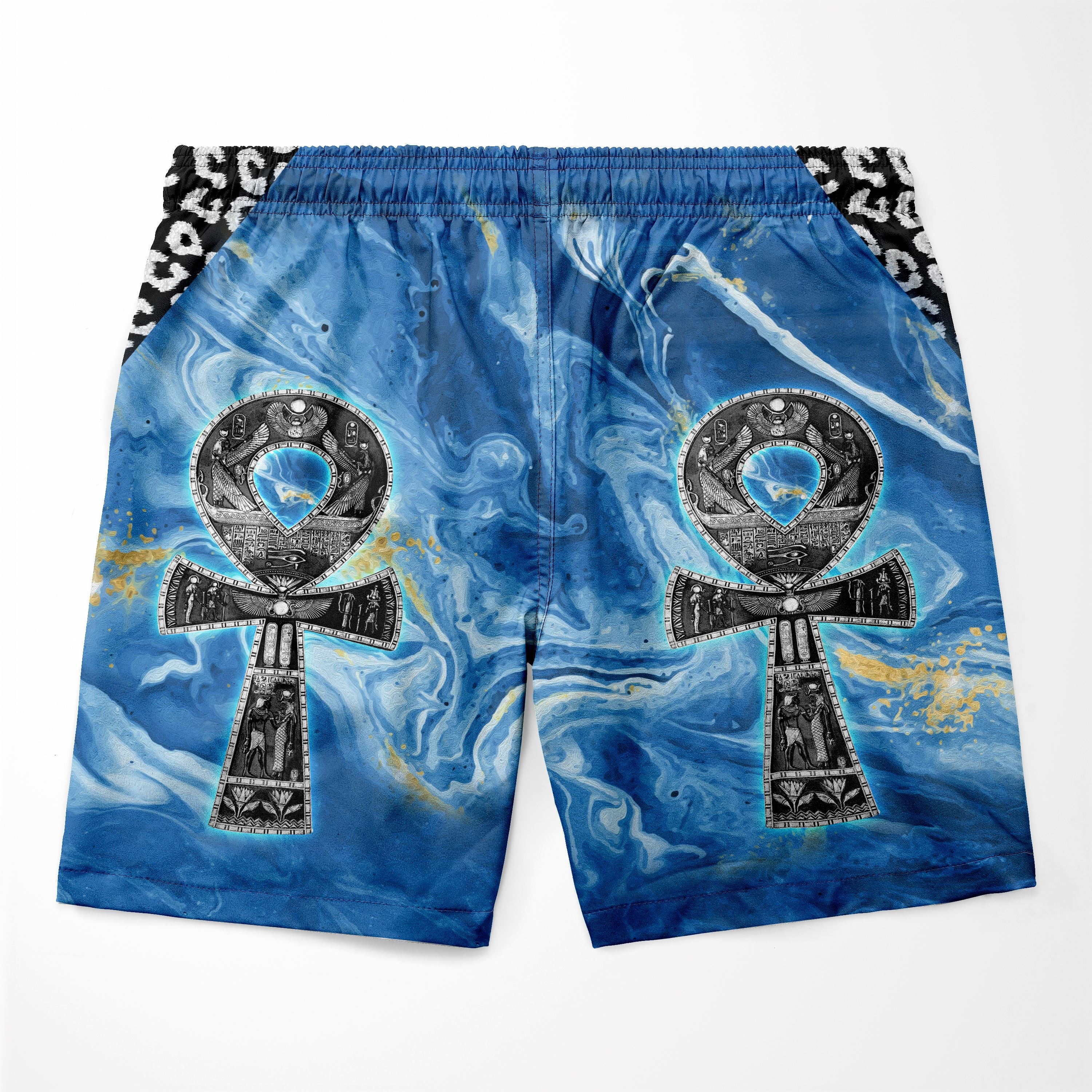 Ankh On Blue Marble Shorts Shorts Tianci 