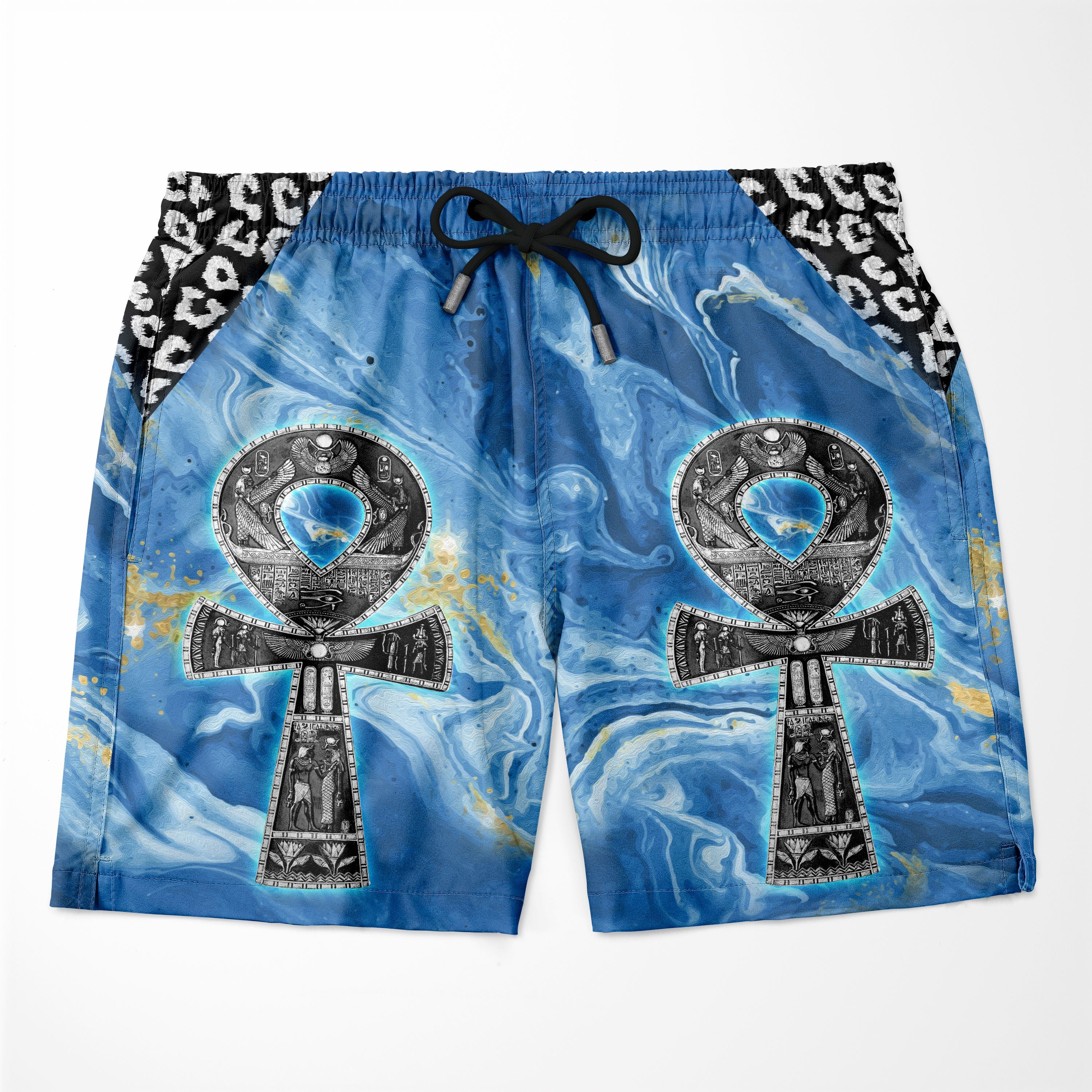 Ankh On Blue Marble Shorts Shorts Tianci 