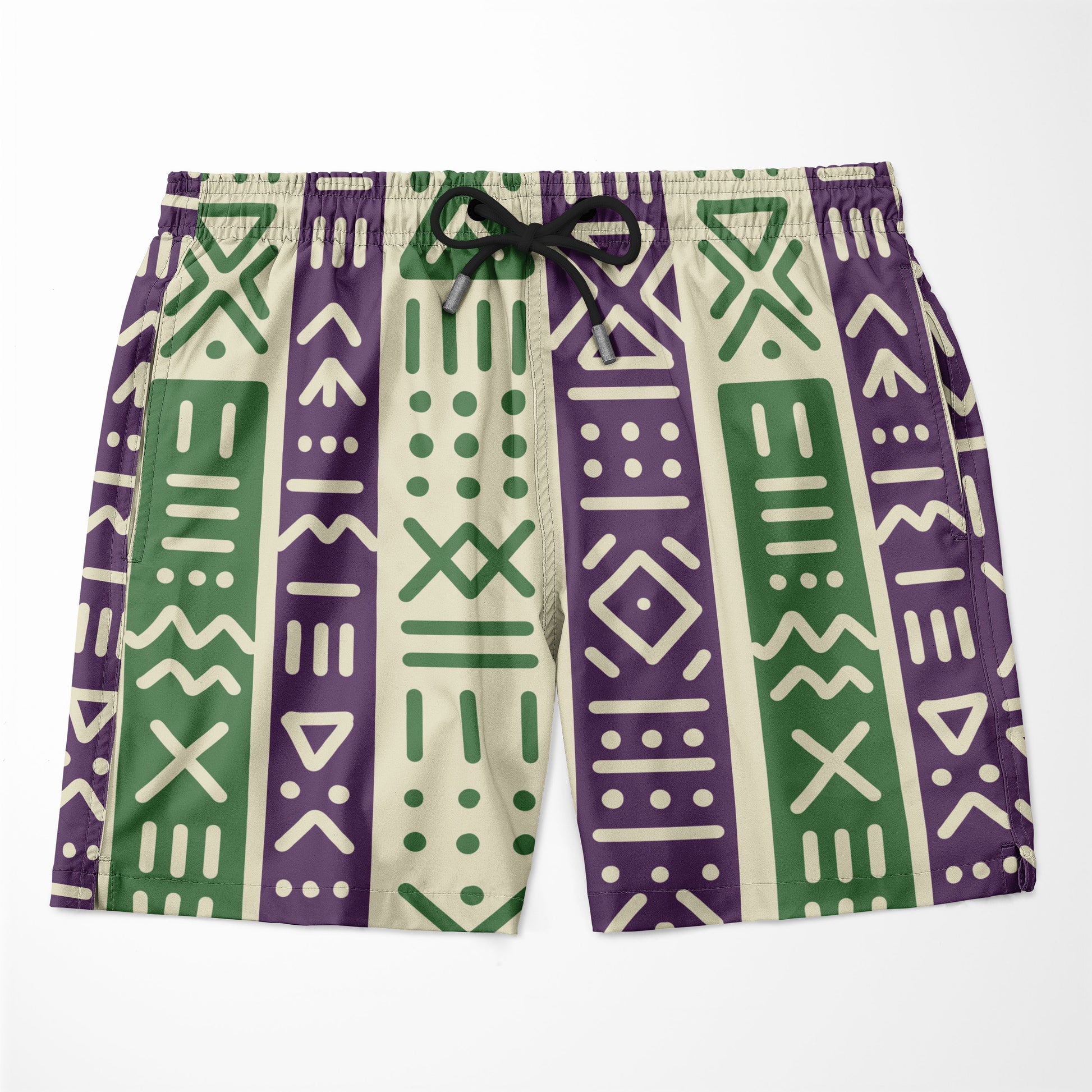 Purple and Green Mudcloth Hawaiian Shirt and Shorts Set Hawaiian Shirt And Shorts Set Tianci 