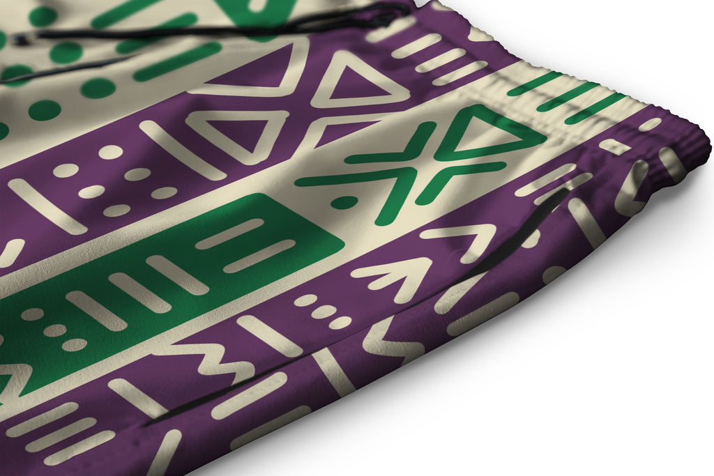 Purple and Green Mudcloth Shorts Shorts Tianci 