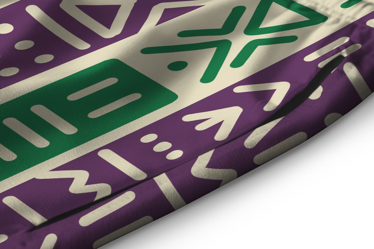 Purple and Green Mudcloth Shorts Shorts Tianci 