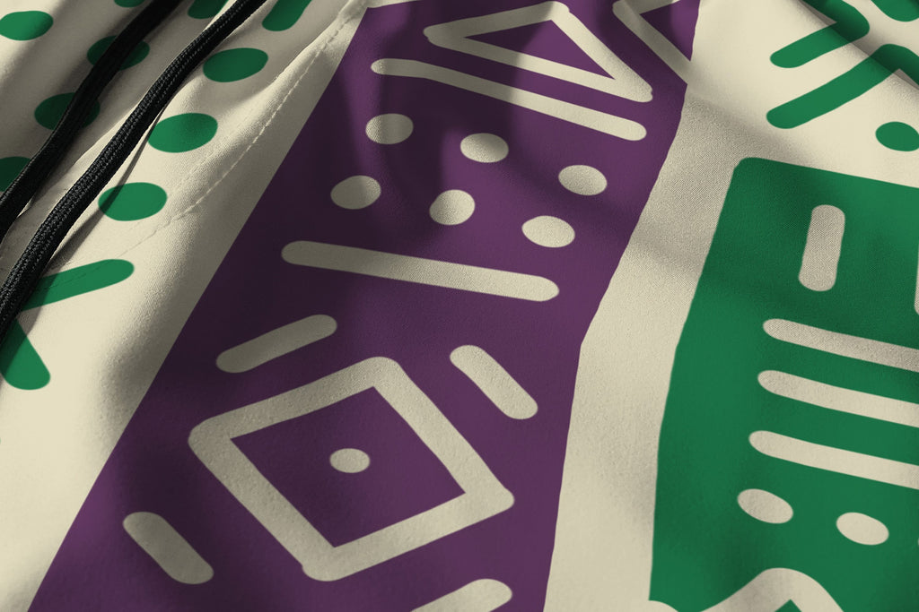 Purple and Green Mudcloth Shorts Shorts Tianci 