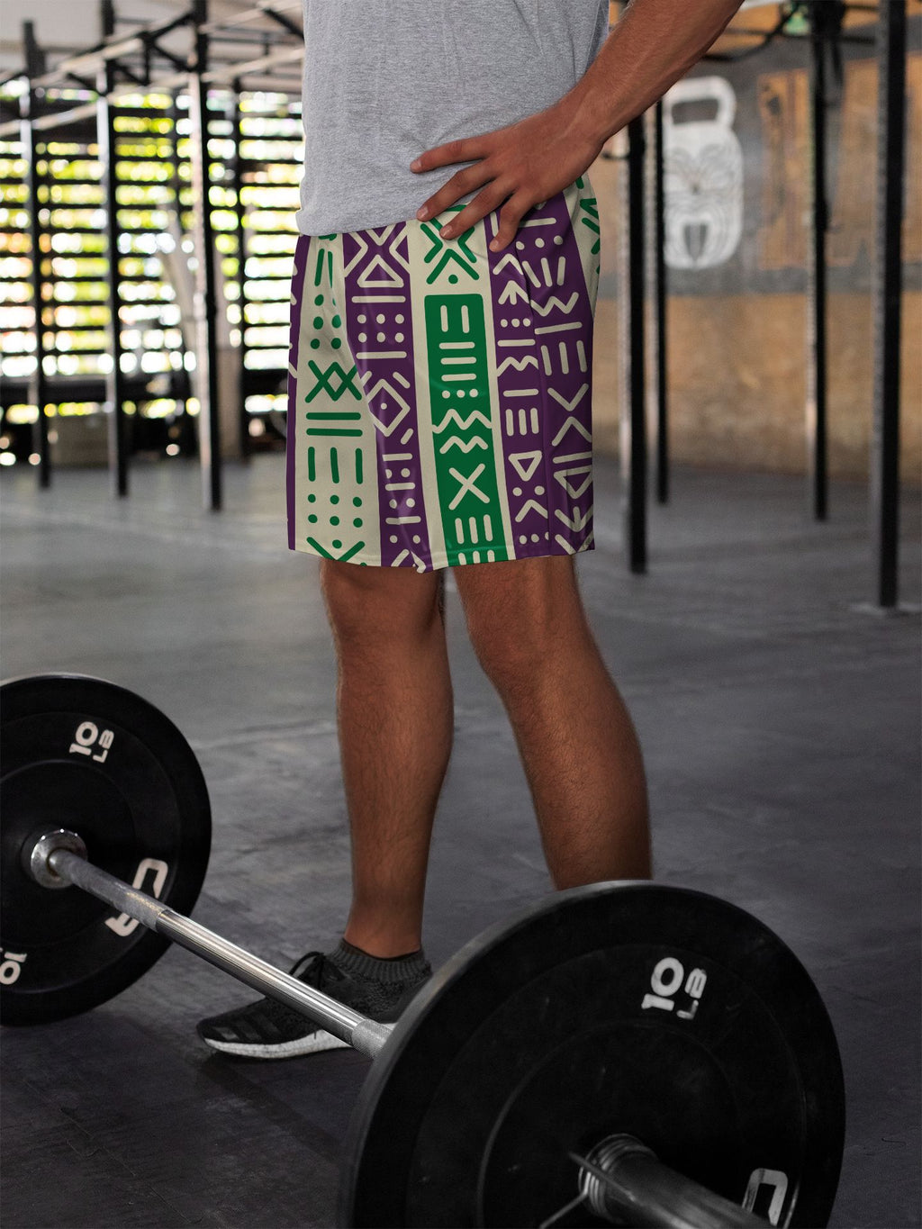 Purple and Green Mudcloth Shorts Shorts Tianci 