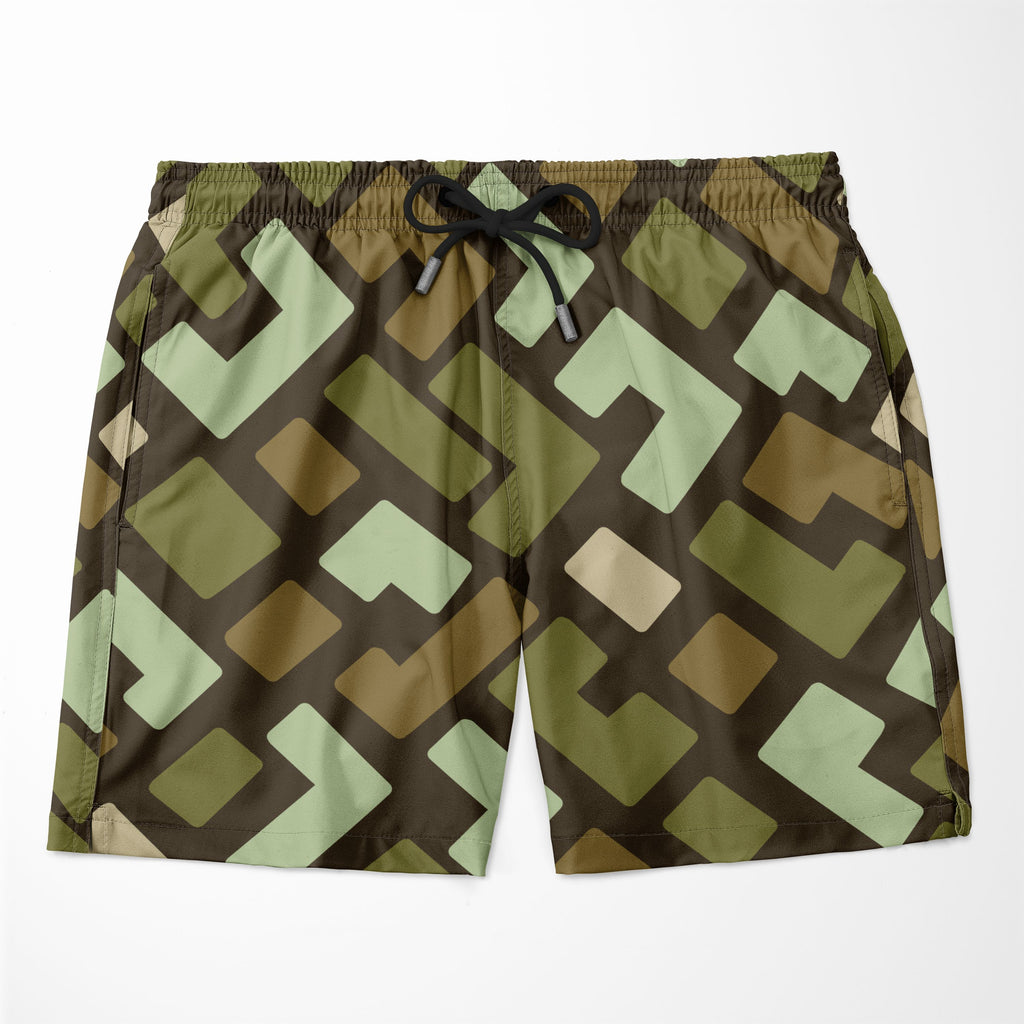 Earth Tones and Mint Green Kuba Pattern Shorts Shorts Tianci 