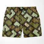 Earth Tones and Mint Green Kuba Pattern Shorts Shorts Tianci 