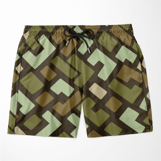 Earth Tones and Mint Green Kuba Pattern Shorts Shorts Tianci 