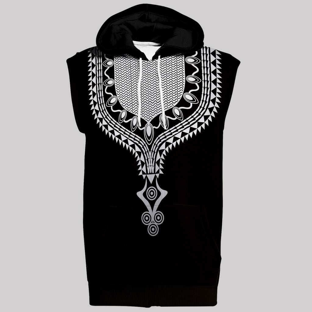 Printed Dashiki Color Black Sleeveless Hoodie Sleeveless Hoodie Zootop Bear 