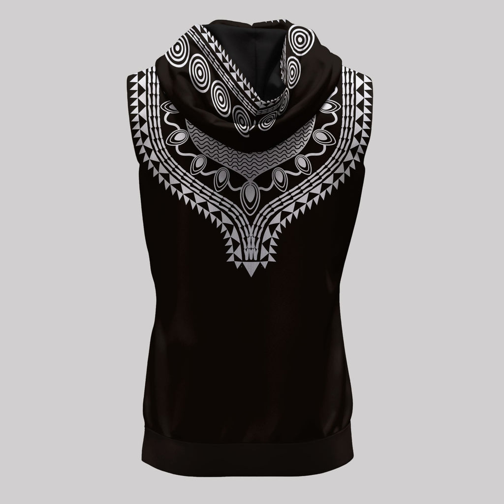 Printed Dashiki Color Black Sleeveless Hoodie Sleeveless Hoodie Zootop Bear 