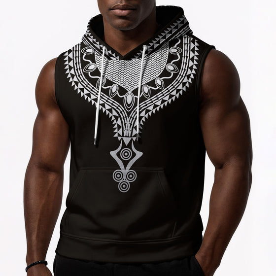 Printed Dashiki Color Black Sleeveless Hoodie Sleeveless Hoodie Zootop Bear 