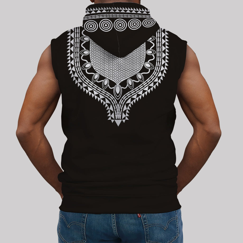 Printed Dashiki Color Black Sleeveless Hoodie Sleeveless Hoodie Zootop Bear 