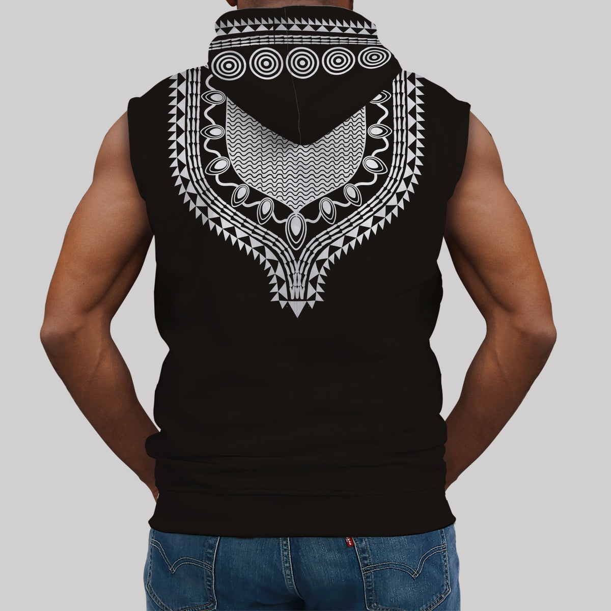 Printed Dashiki Color Black Sleeveless Hoodie Sleeveless Hoodie Zootop Bear 