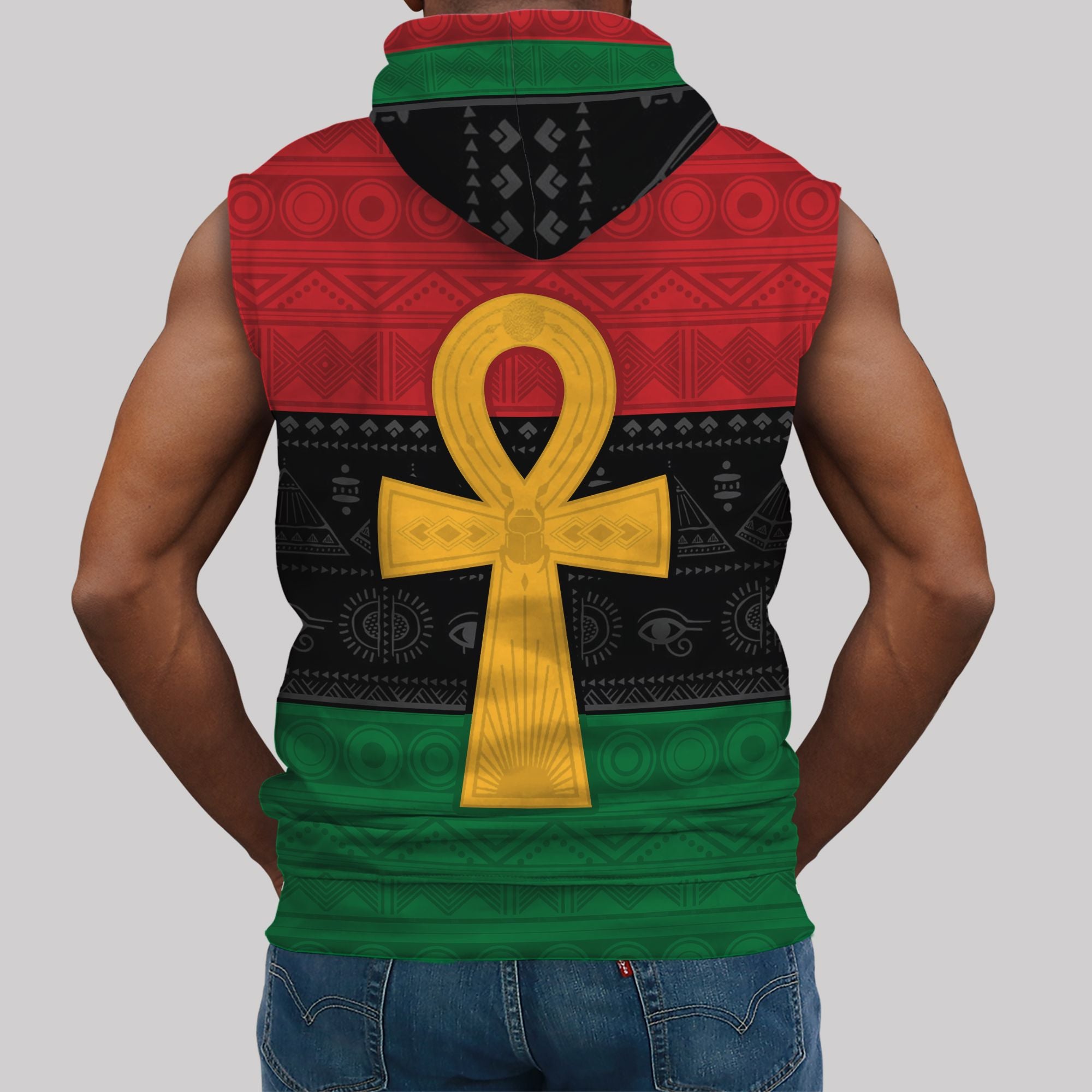 Pan African Ankh Sleeveless Hoodie Sleeveless Hoodie Zootop Bear 