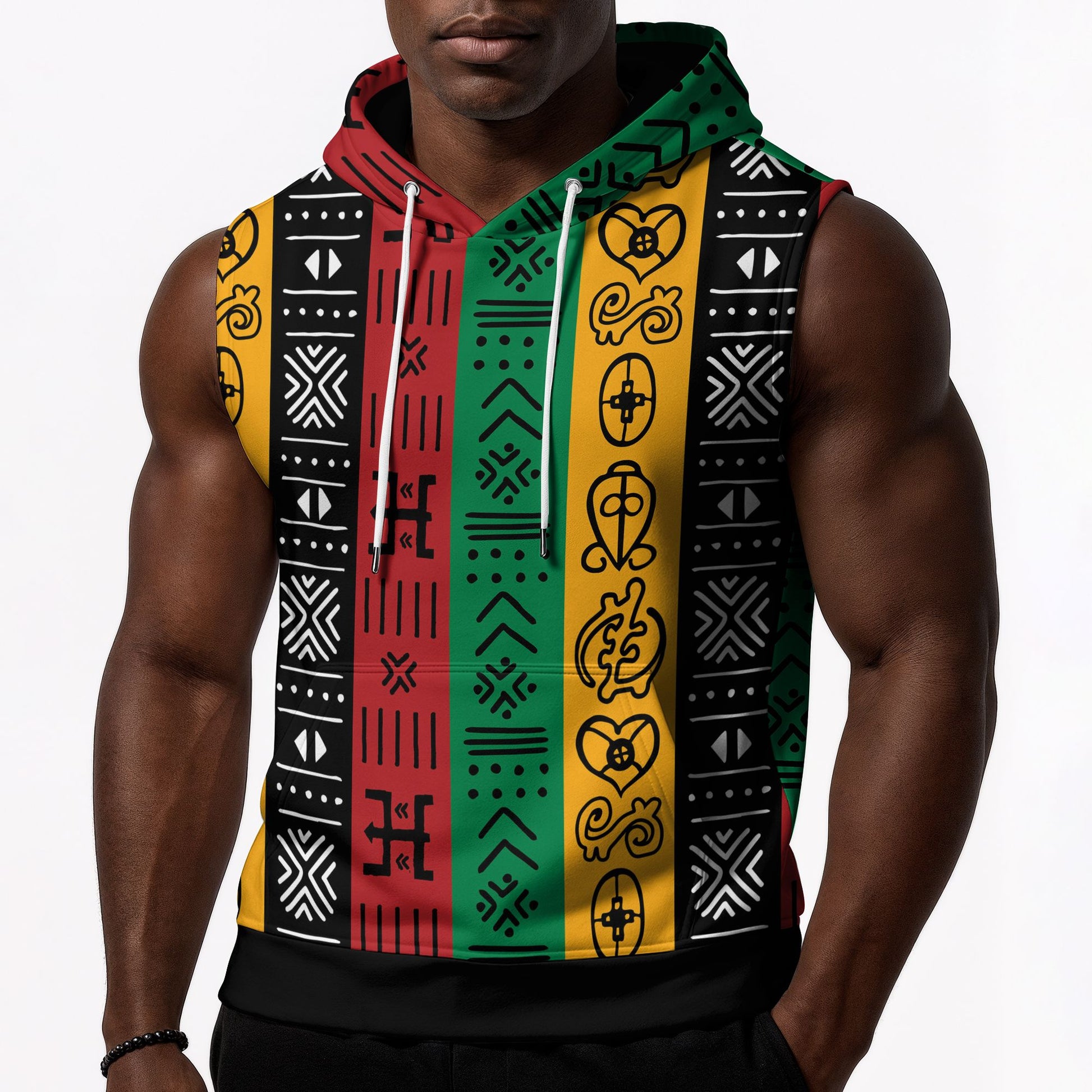 African Symbols in Pan African Colors Sleeveless Hoodie Sleeveless Hoodie Zootop Bear Pullover S 