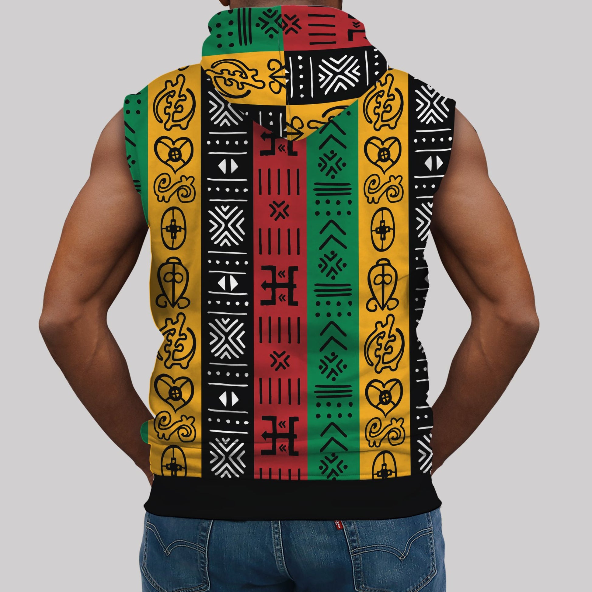 African Symbols in Pan African Colors Sleeveless Hoodie Sleeveless Hoodie Zootop Bear 