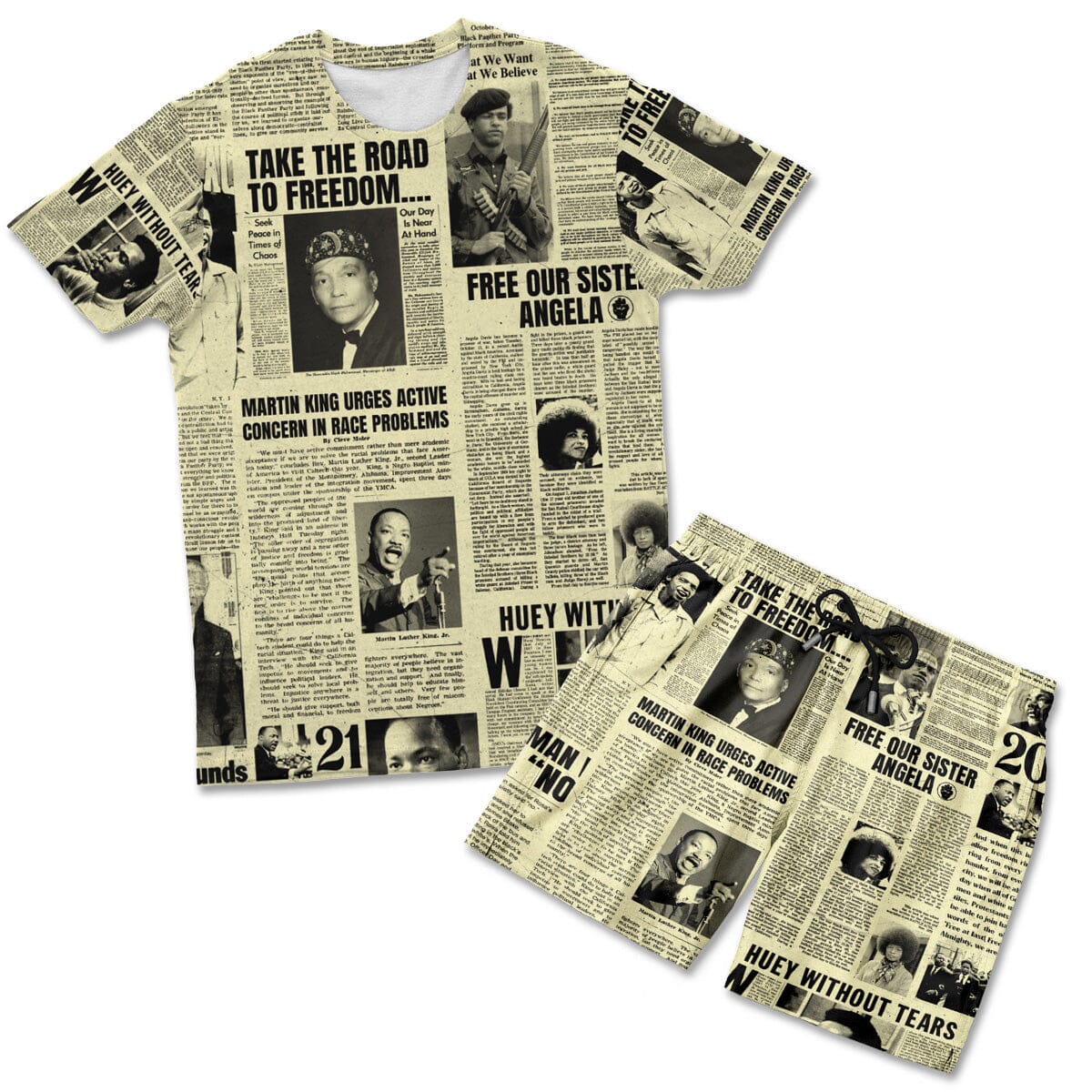 Black Power Newspaper T-shirt And Shorts Set Tee Shorts Set Tianci 