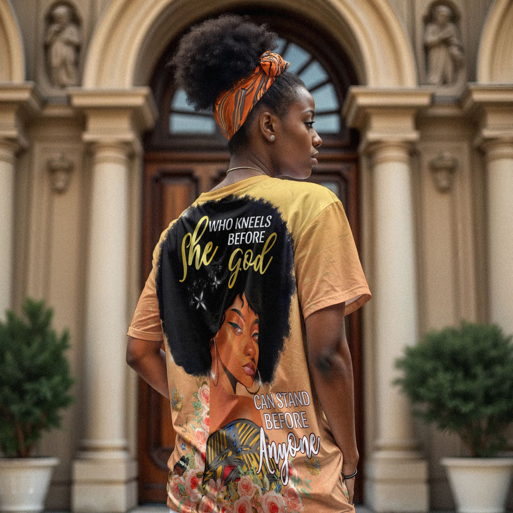 She Who Kneels Before God T-shirt AOP Tee Tianci 