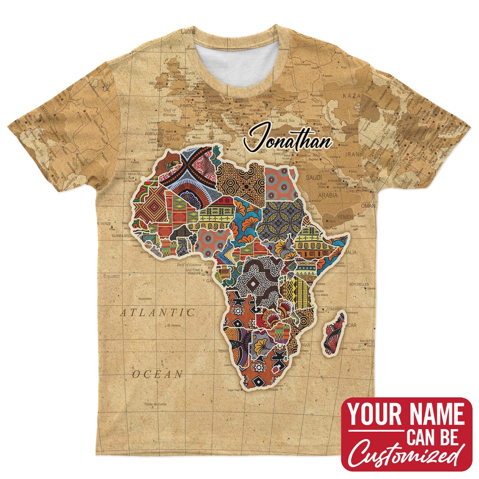 Africa On World Map T-Shirt AOP Tee Tianci 