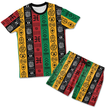 African Symbols In Pan-African Colors T-shirt And Shorts Set Tee Shorts Set Tianci 