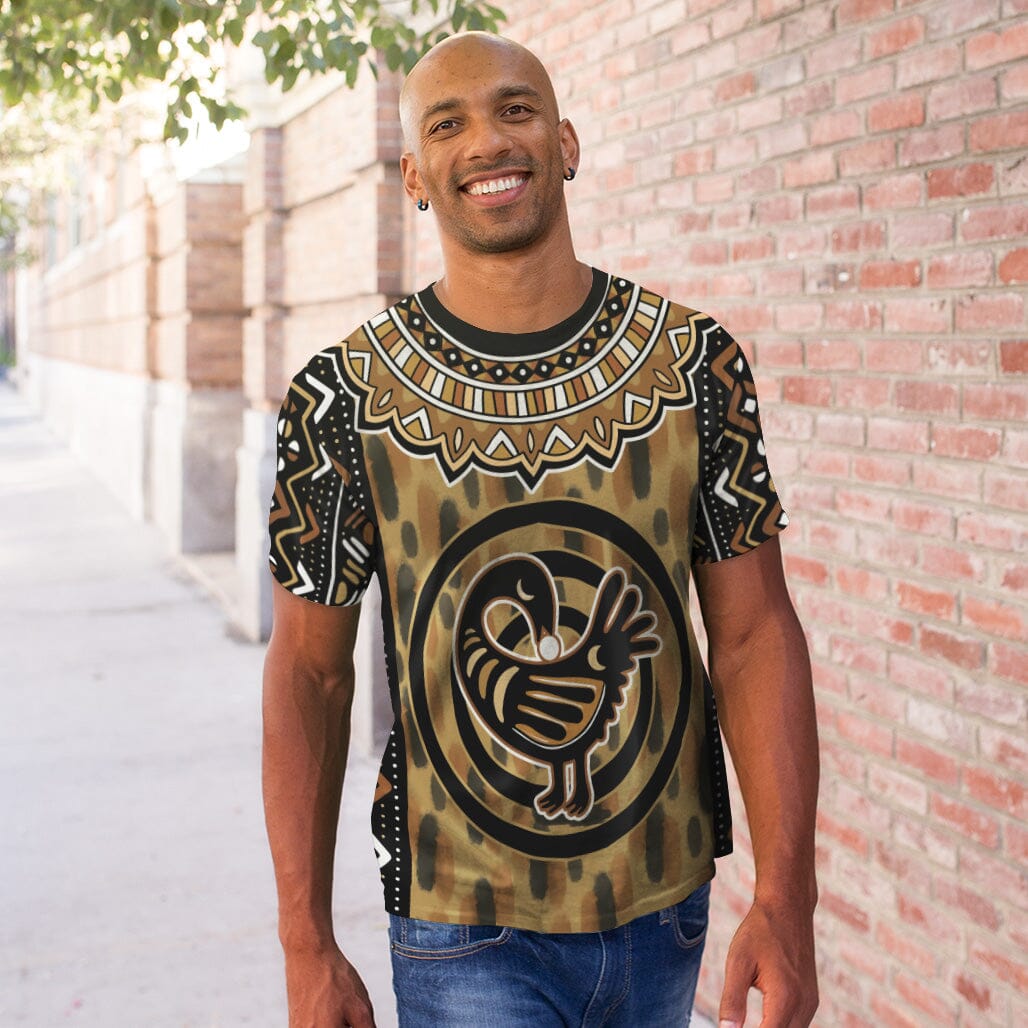 Printed Mud Cloth and Adinkra Symbol T-shirt AOP Tee Tianci 