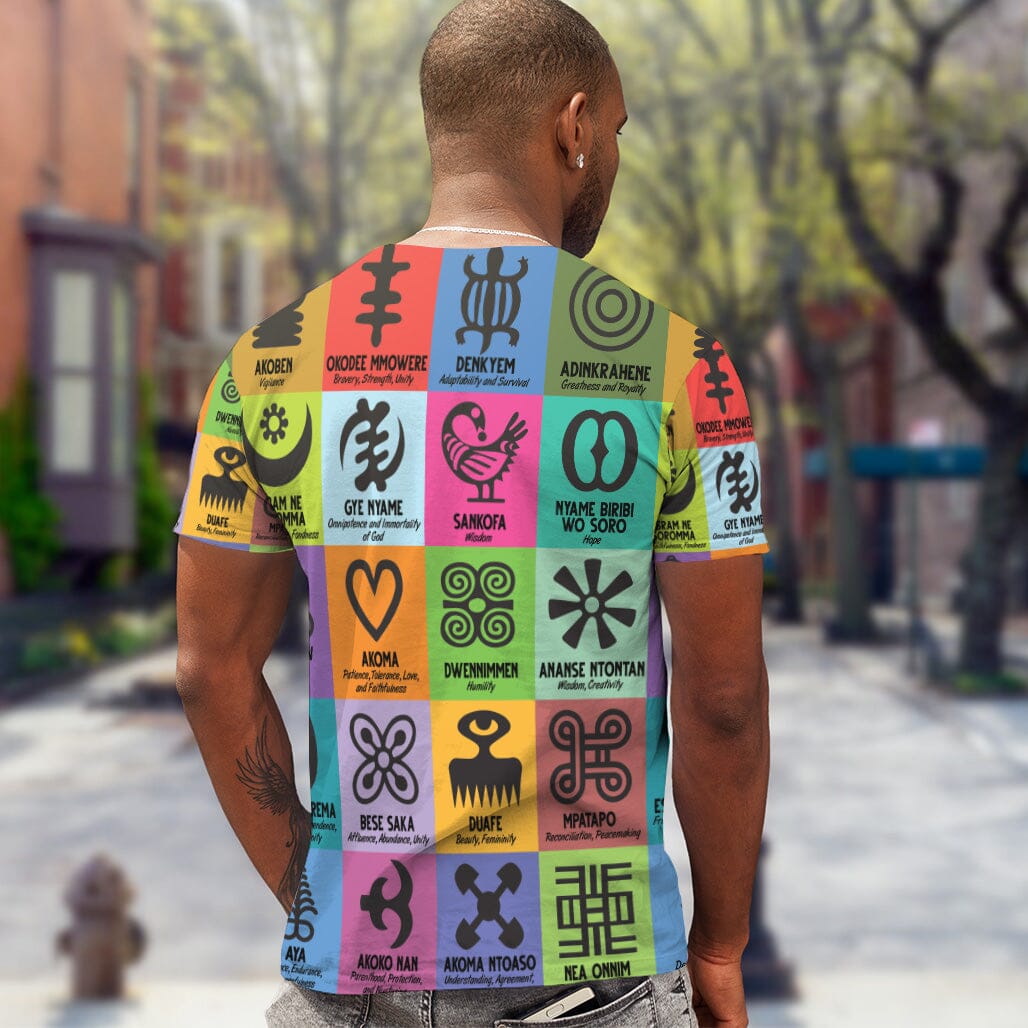 Multi Color Adinkra Symbols T-shirt AOP Tee Tianci 