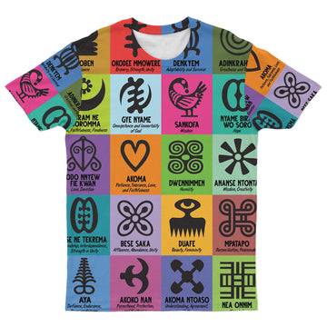 Multi Color Adinkra Symbols T-shirt AOP Tee Tianci 