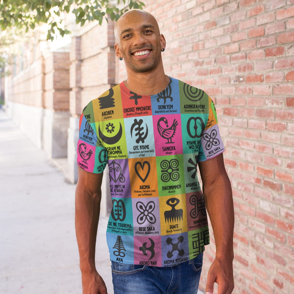 Multi Color Adinkra Symbols T-shirt AOP Tee Tianci 