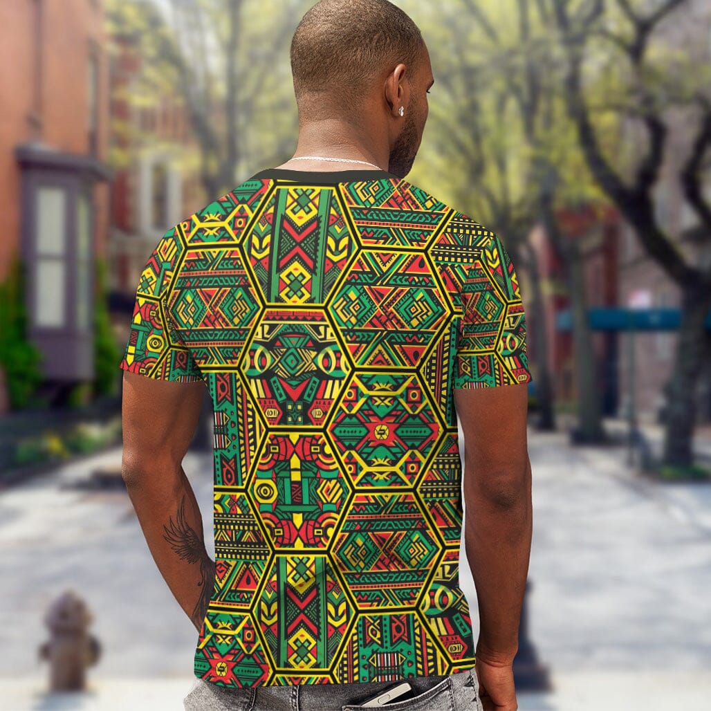 Hexagon African Patterns in Pan-African Colors T-shirt AOP Tee Tianci 