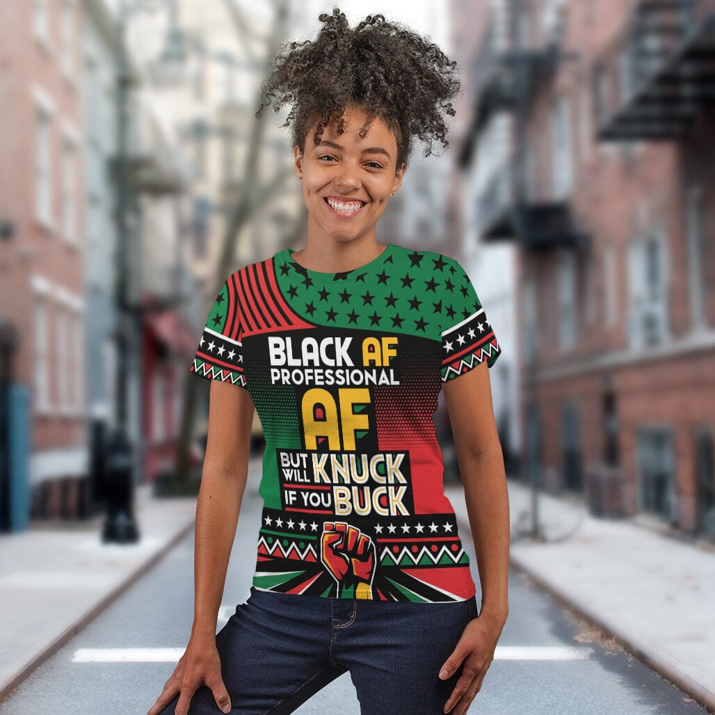 Black AF Professional AF But Will Knuck If You Buck T-shirt AOP Tee Tianci 