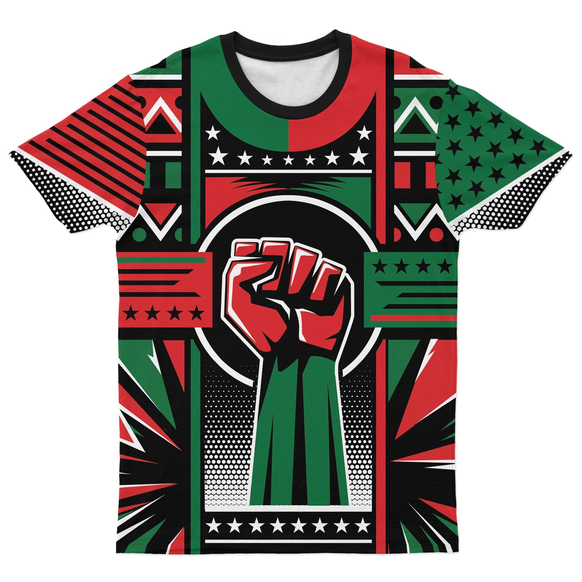 Power Fist And Patterns In Pan African Colors T-shirt AOP Tee Tianci 