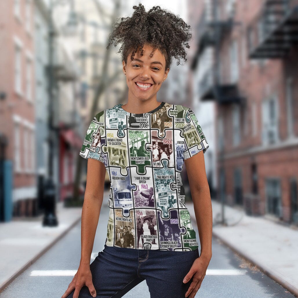 The Civil Rights Journey in Puzzle T-shirt AOP Tee Tianci 