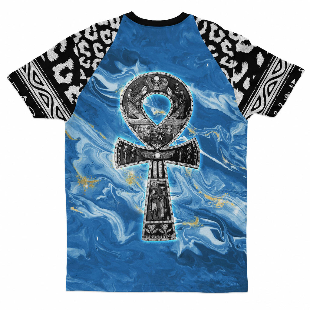Ankh On Blue Marble T-shirt AOP Tee Tianci 