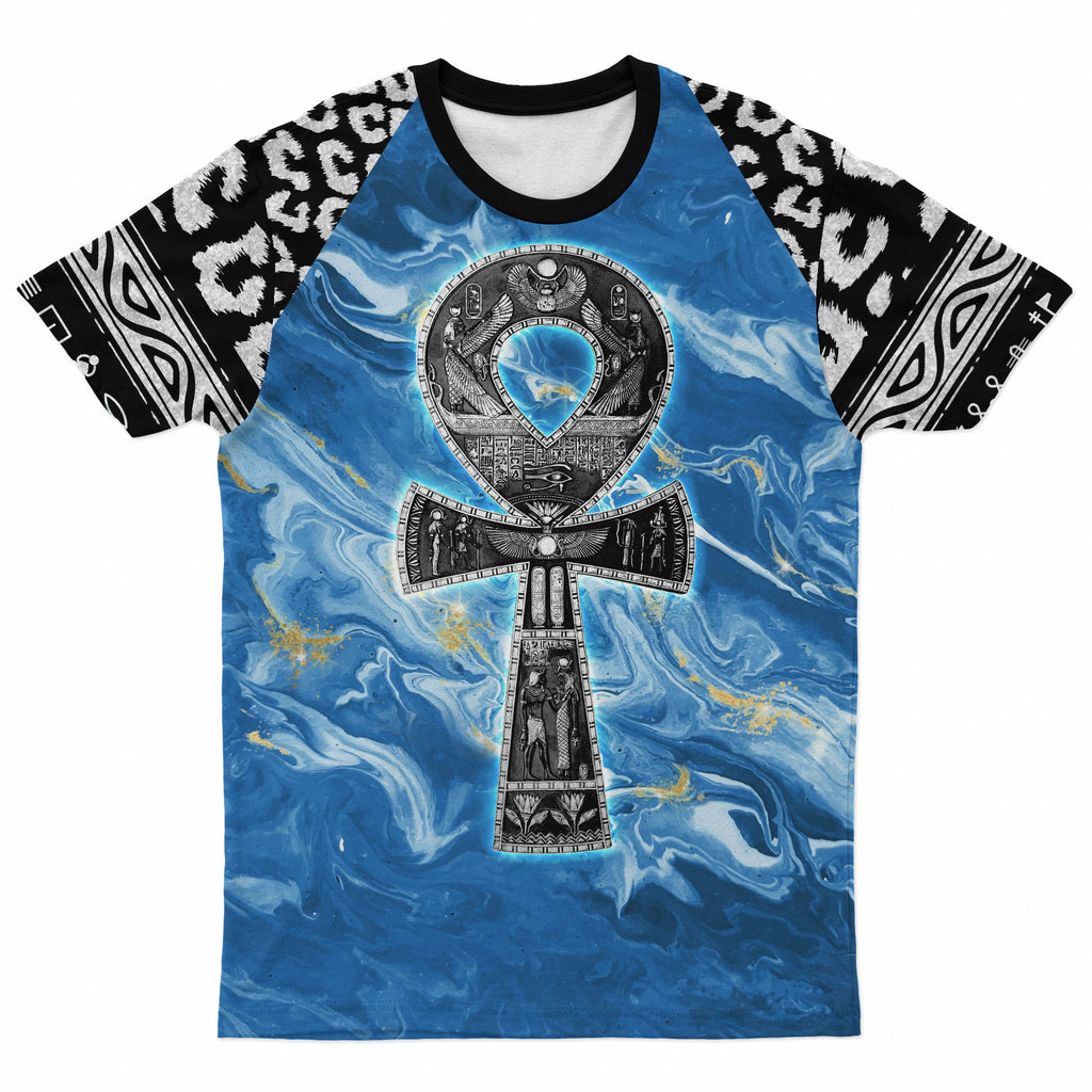 Ankh On Blue Marble T-shirt AOP Tee Tianci 