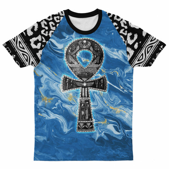 Ankh On Blue Marble T-shirt AOP Tee Tianci 