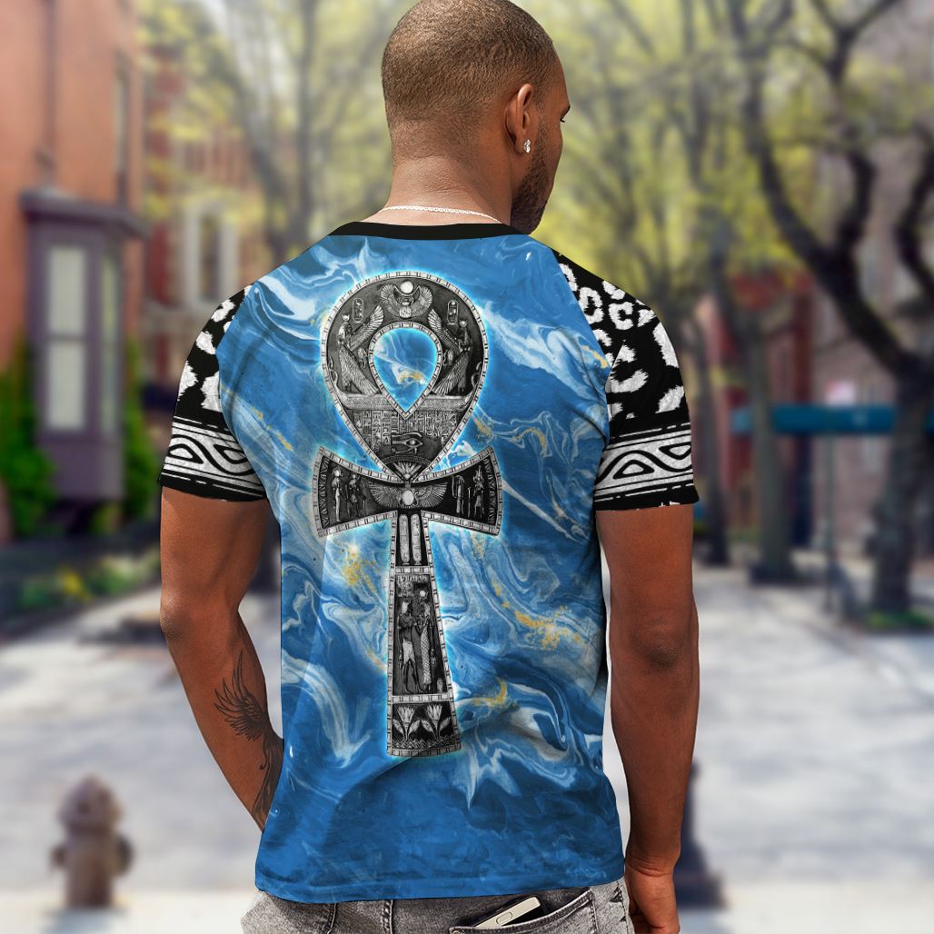Ankh On Blue Marble T-shirt AOP Tee Tianci 