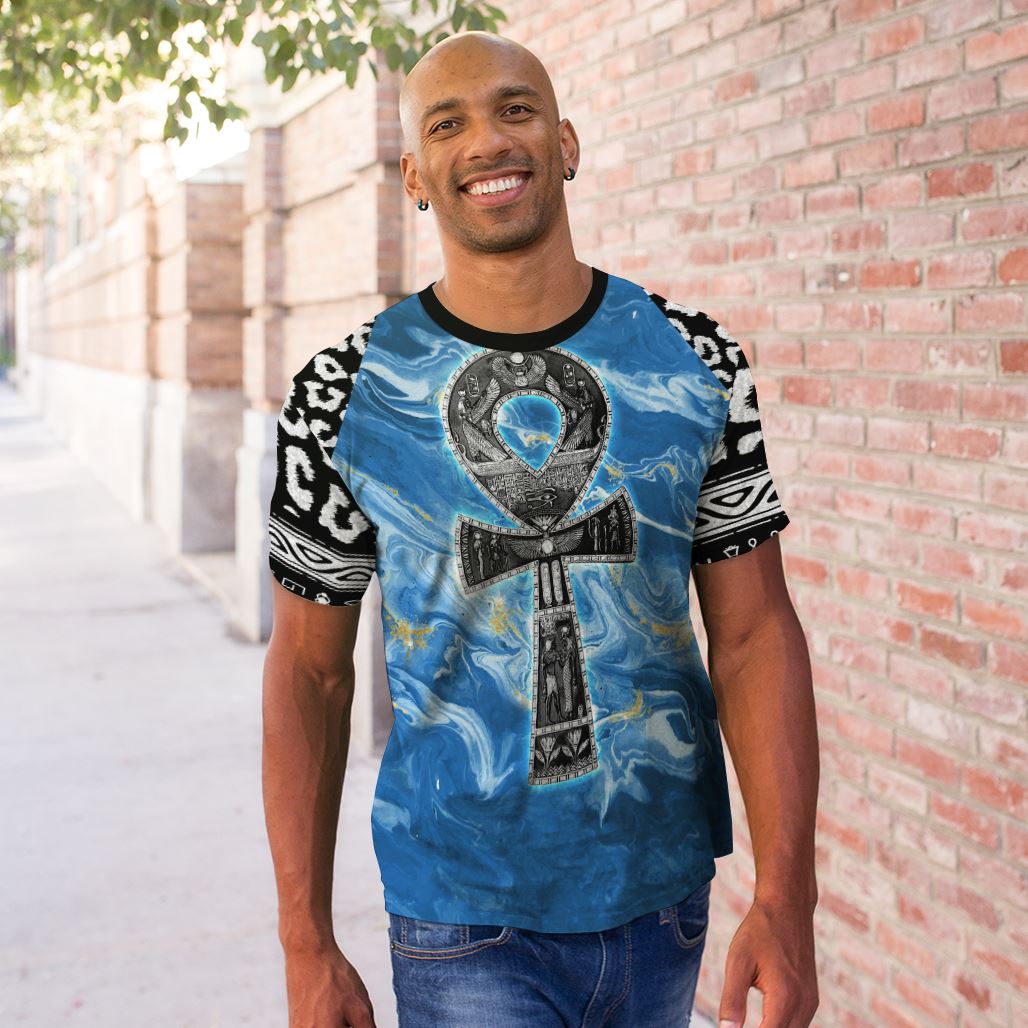 Ankh On Blue Marble T-shirt AOP Tee Tianci 