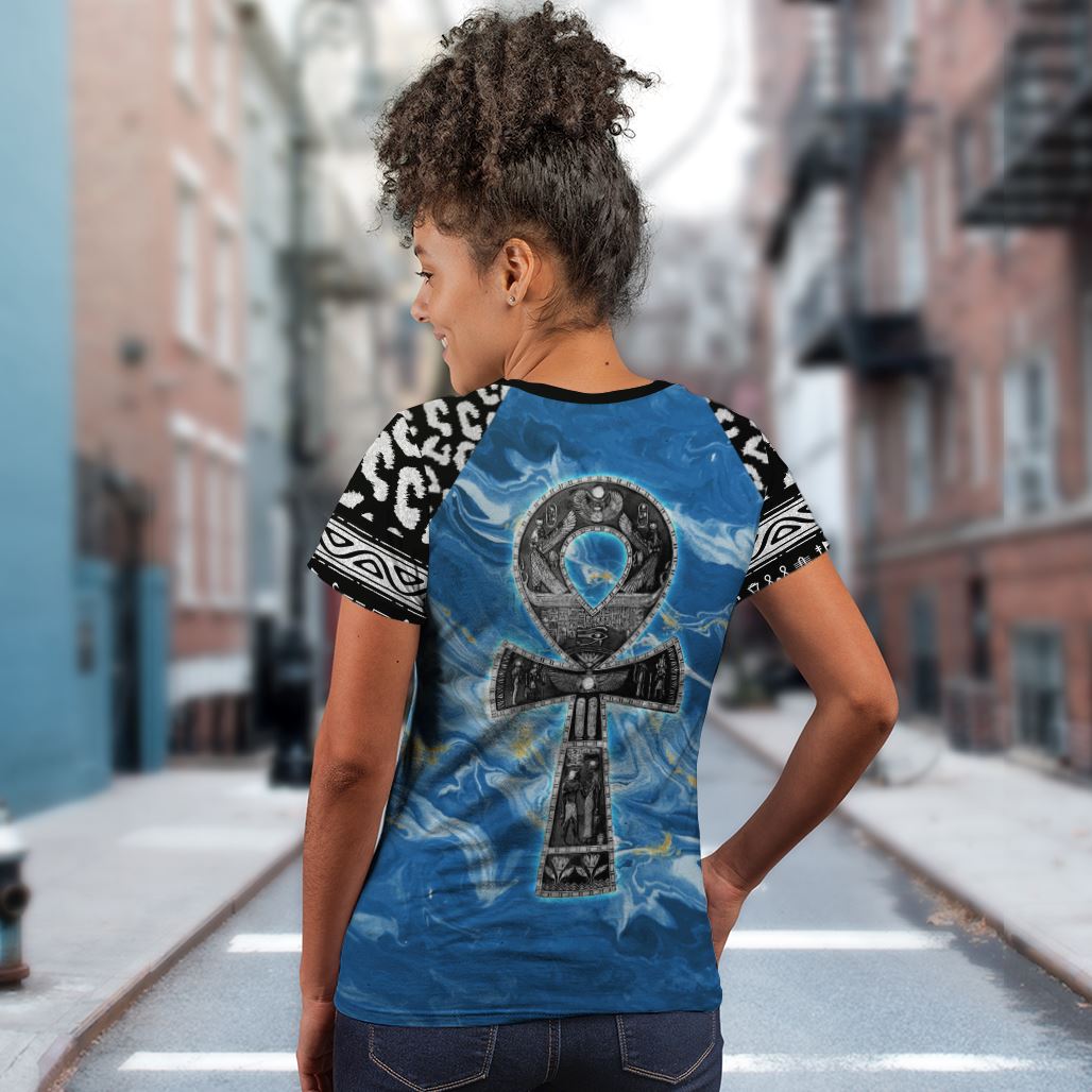 Ankh On Blue Marble T-shirt AOP Tee Tianci 