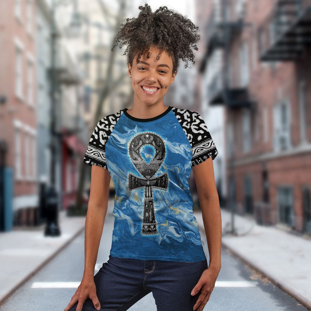 Ankh On Blue Marble T-shirt AOP Tee Tianci 