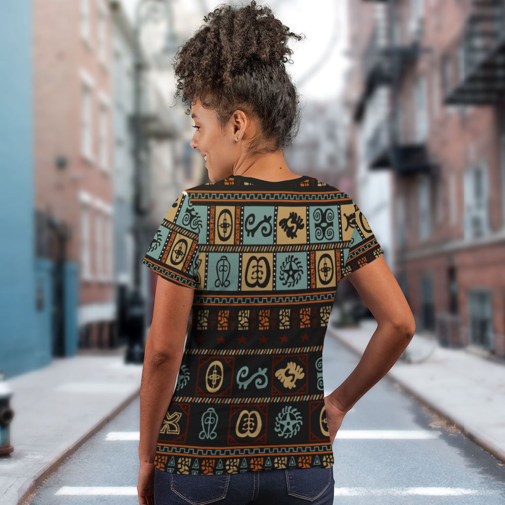 Vintage Adinkra Symbols T-shirt AOP Tee Tianci 
