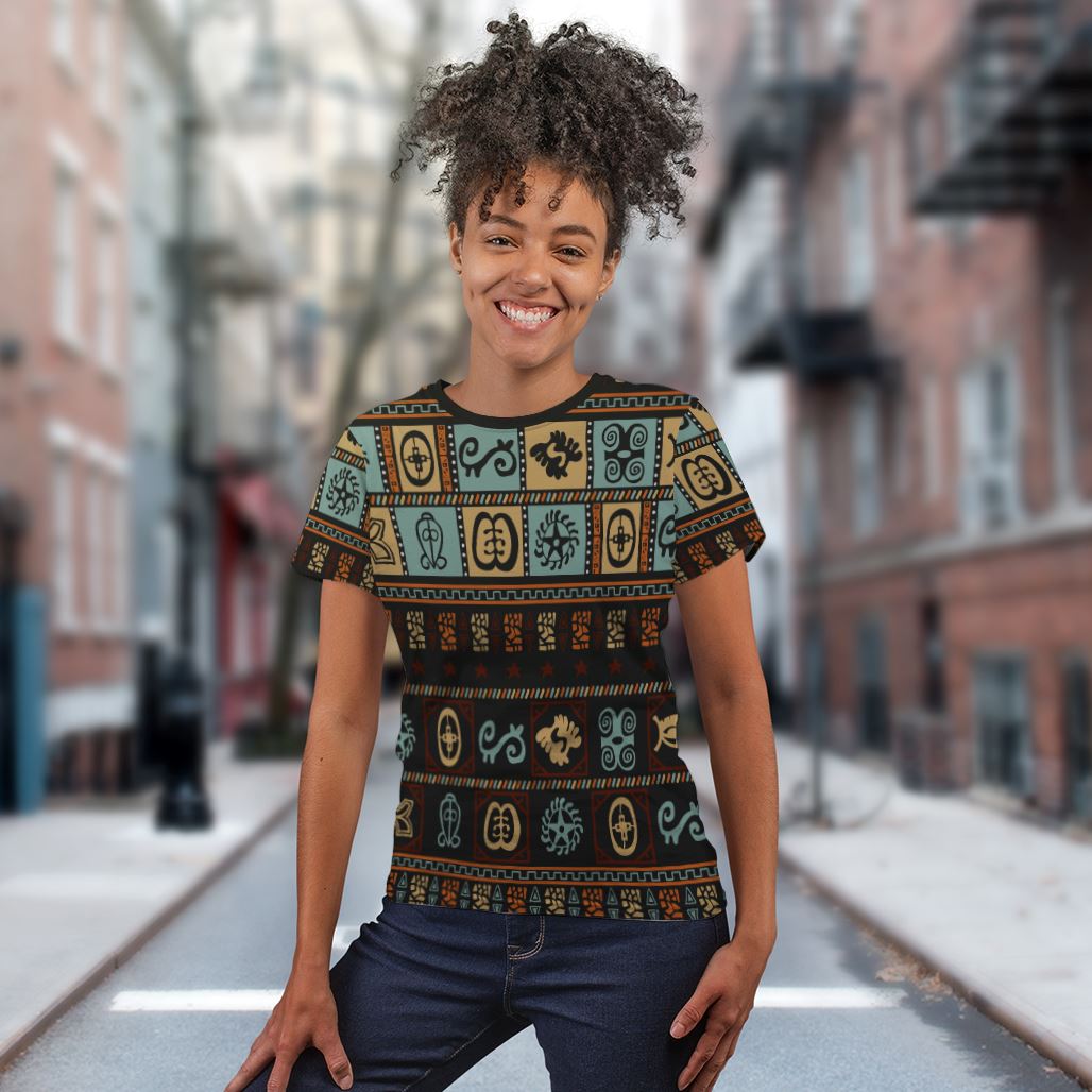 Vintage Adinkra Symbols T-shirt AOP Tee Tianci 