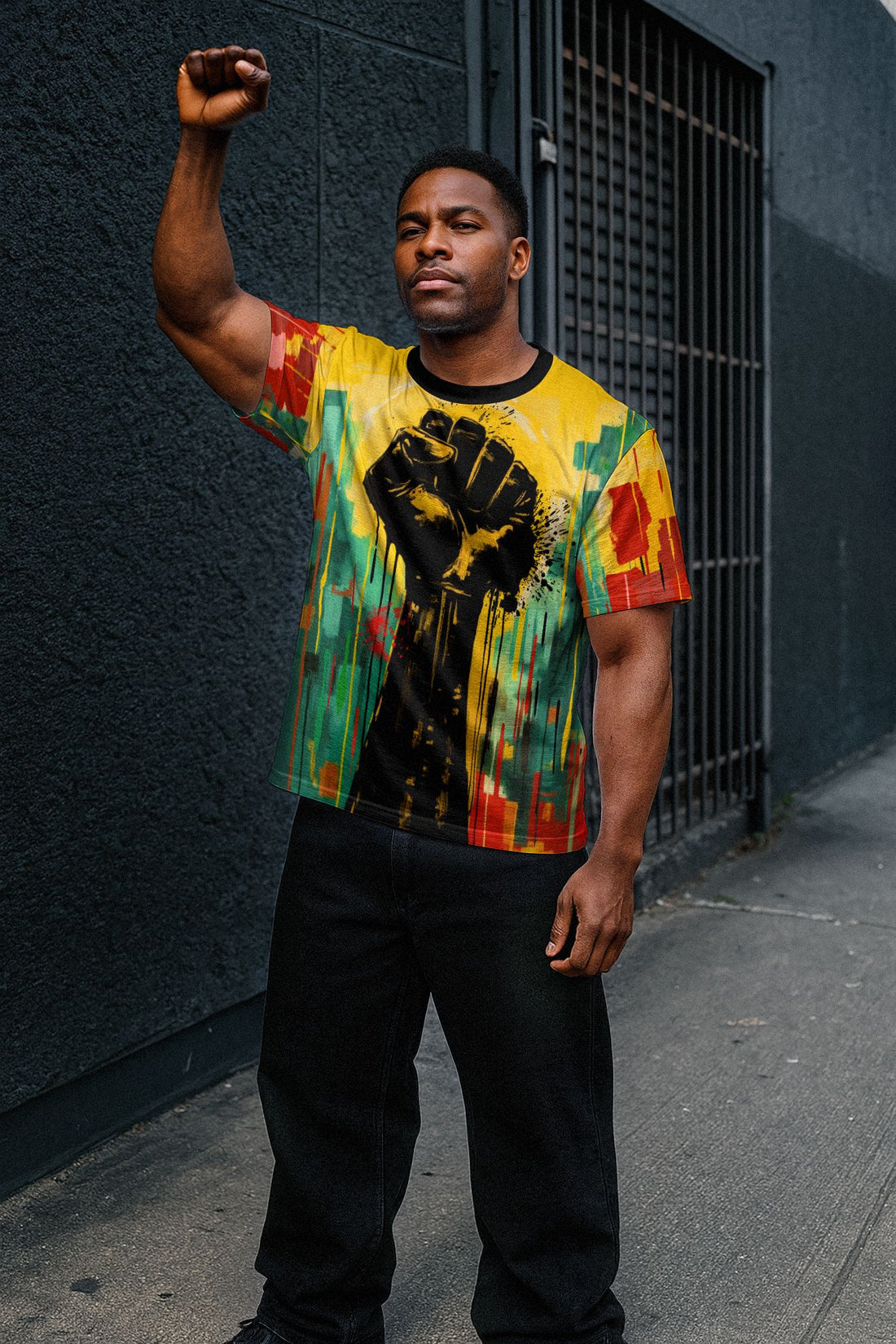 Black Power Fist Matte Art T-shirt AOP Tee Tianci 