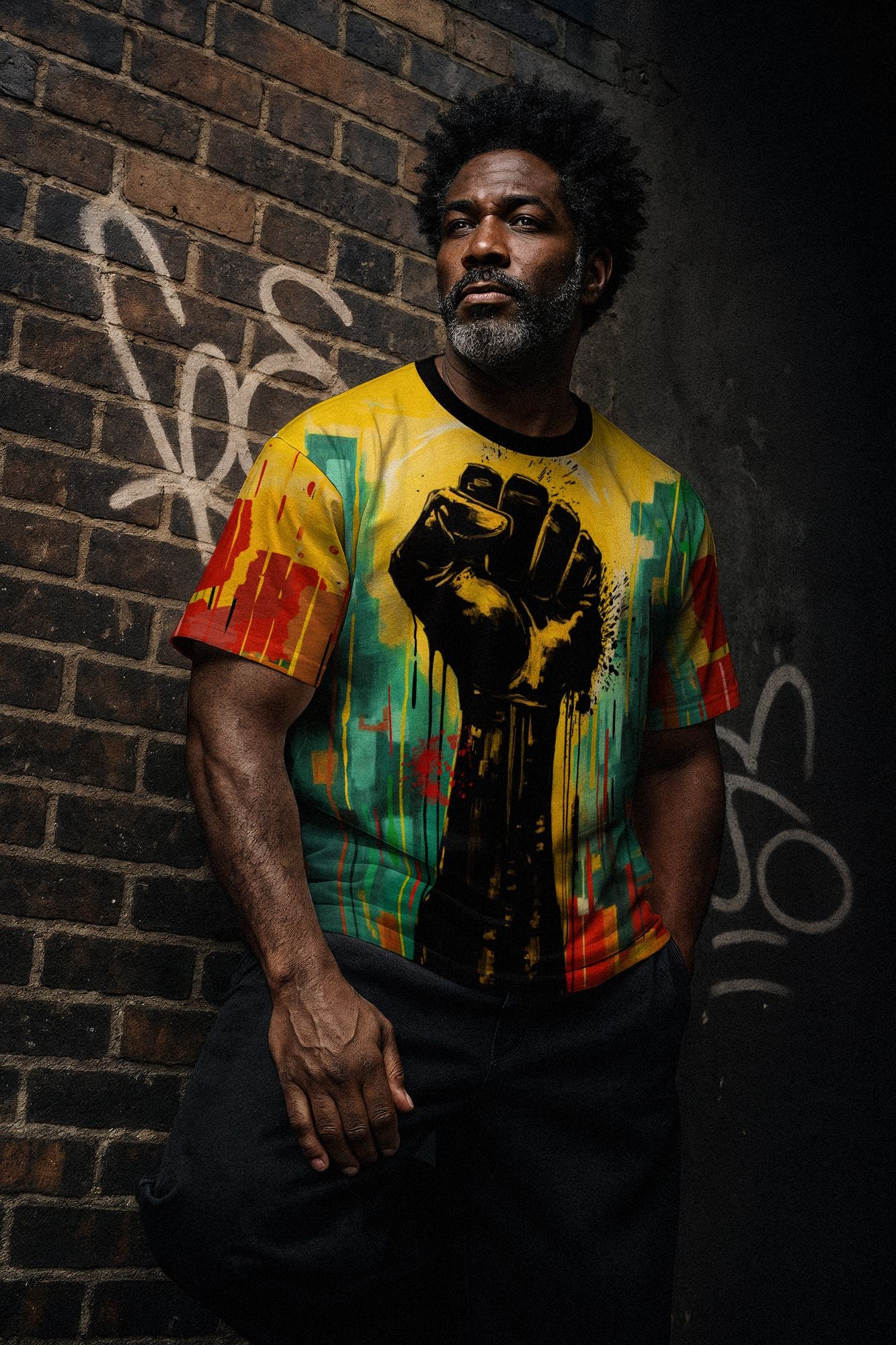 Black Power Fist Matte Art T-shirt AOP Tee Tianci 
