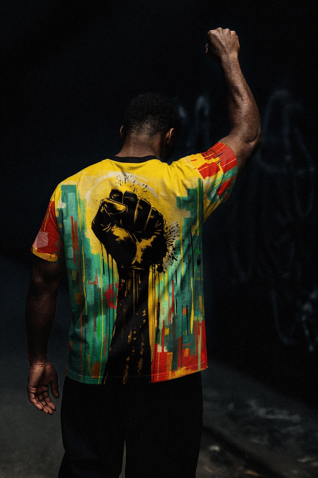 Black Power Fist Matte Art T-shirt AOP Tee Tianci 
