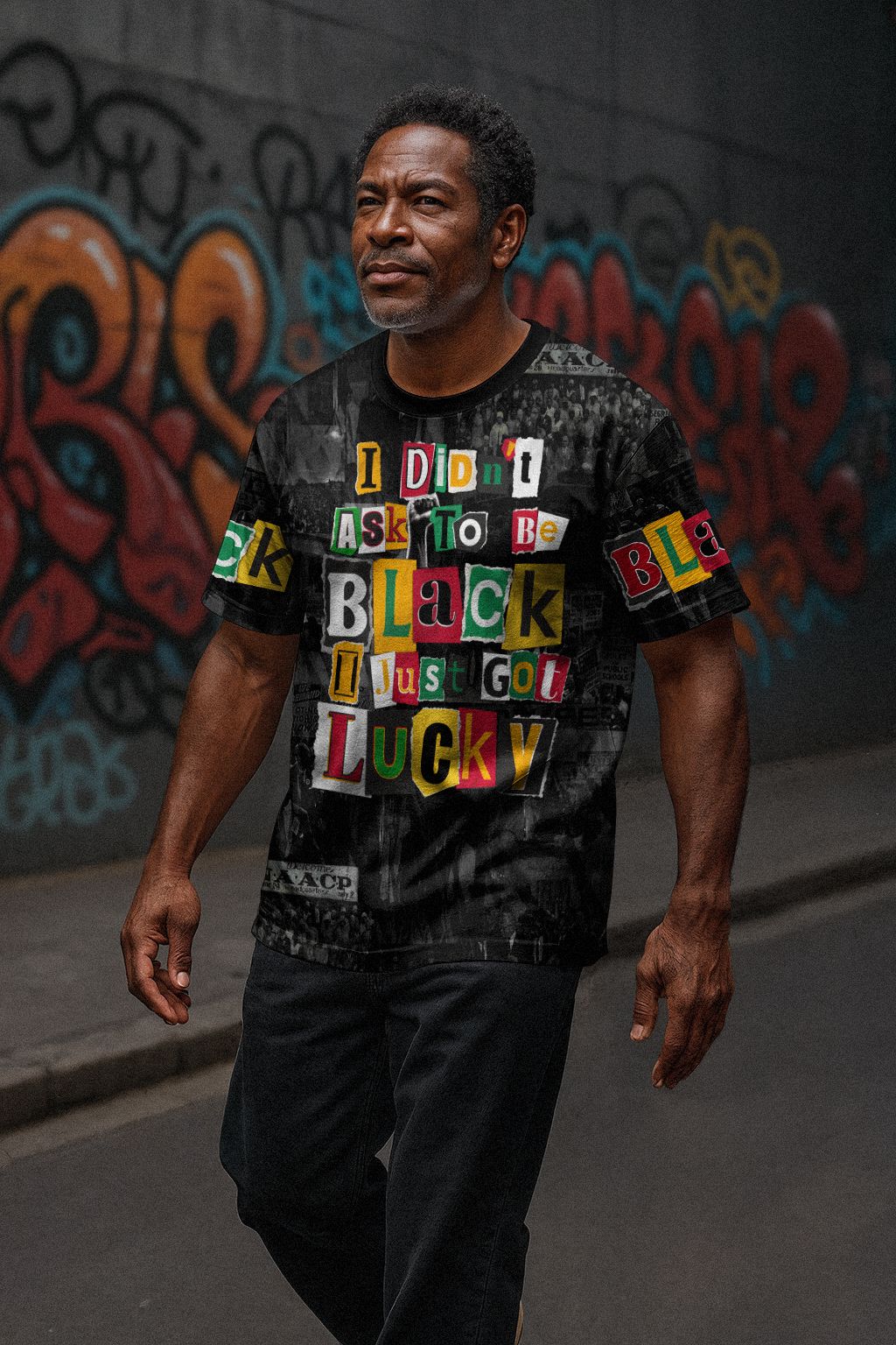 I Didn't Ask To Be Black I Just Got Lucky Magazine Cutout T-shirt AOP Tee Tianci 