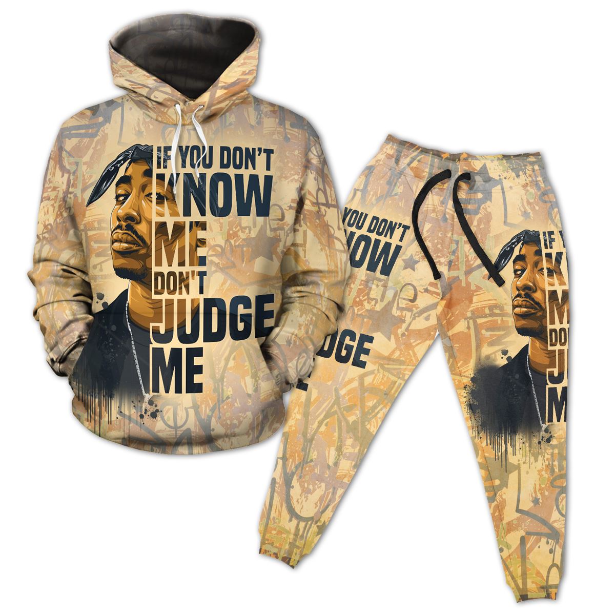 Tupac Shakur All-over Hoodie and Joggers Set Hoodie Joggers Set Tianci 