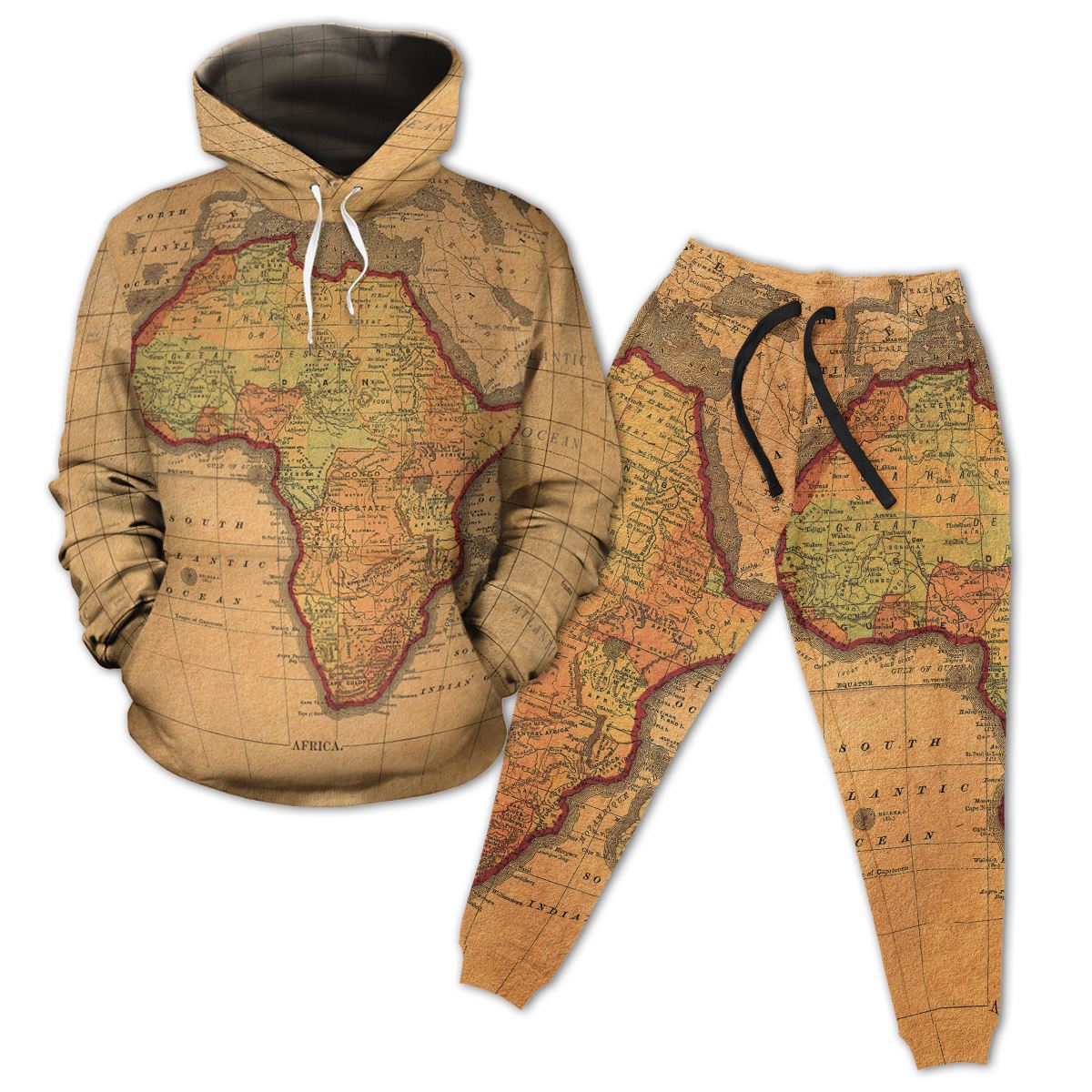 Vintage Africa Map All-over Hoodie and Joggers Set Hoodie Joggers Set Tianci 