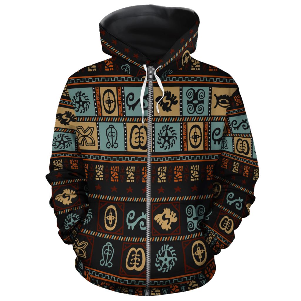 Vintage Adinkra Symbols All-over Hoodie Hoodie Tianci Zip S 