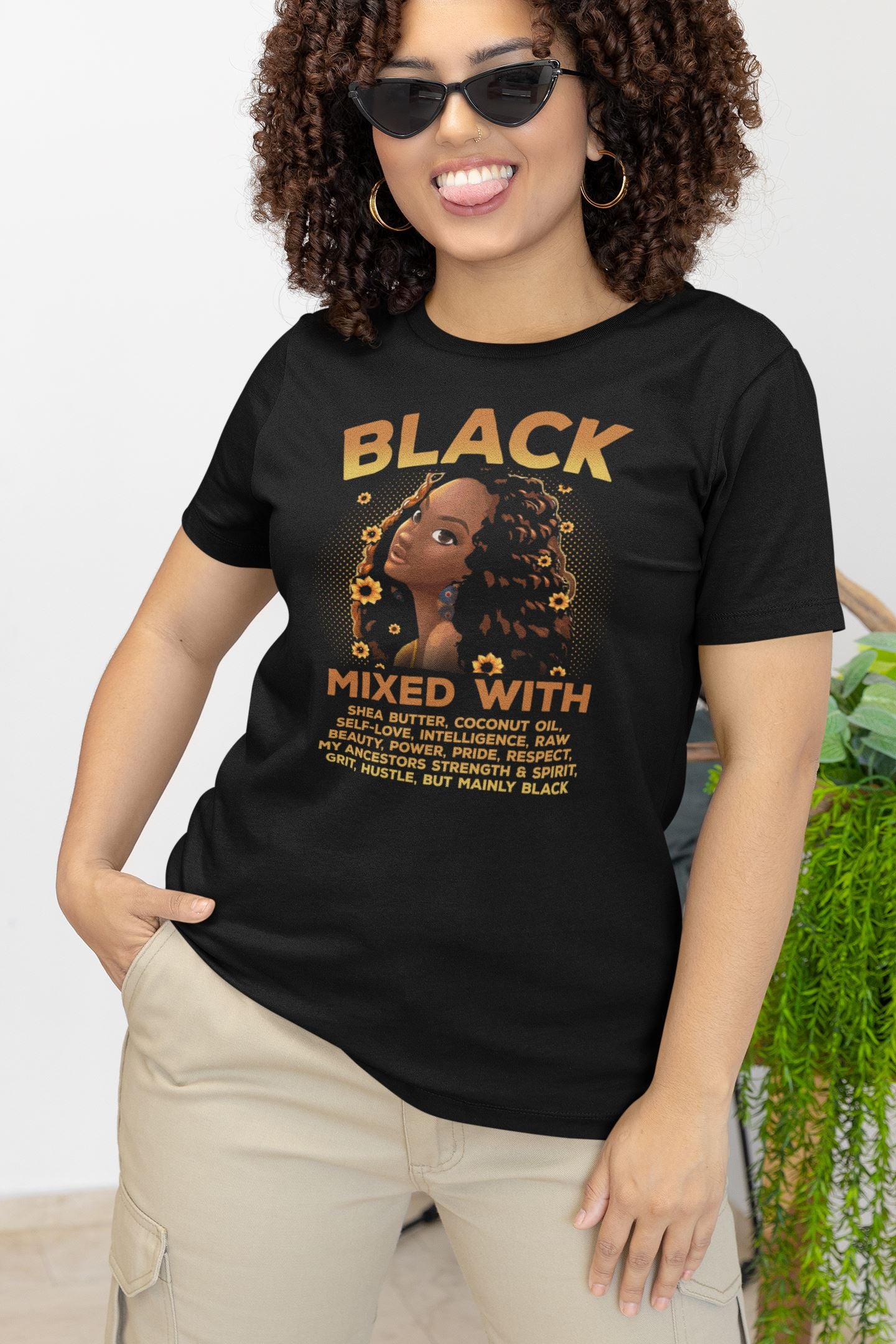 Black Woman Mixed With Black T-Shirt Apparel Gearment 