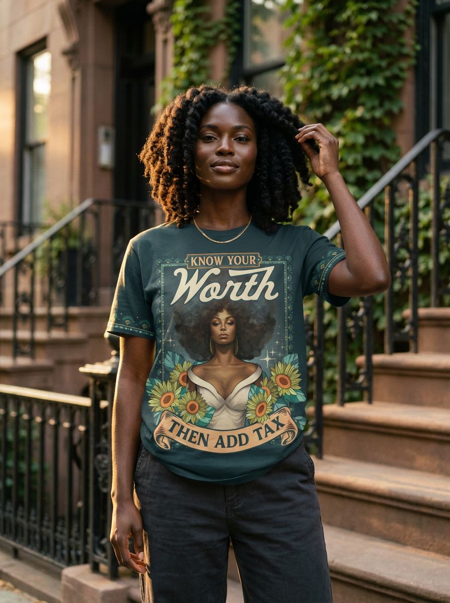 Know Your Worth Then Add Tax T-shirt AOP Tee Tianci 