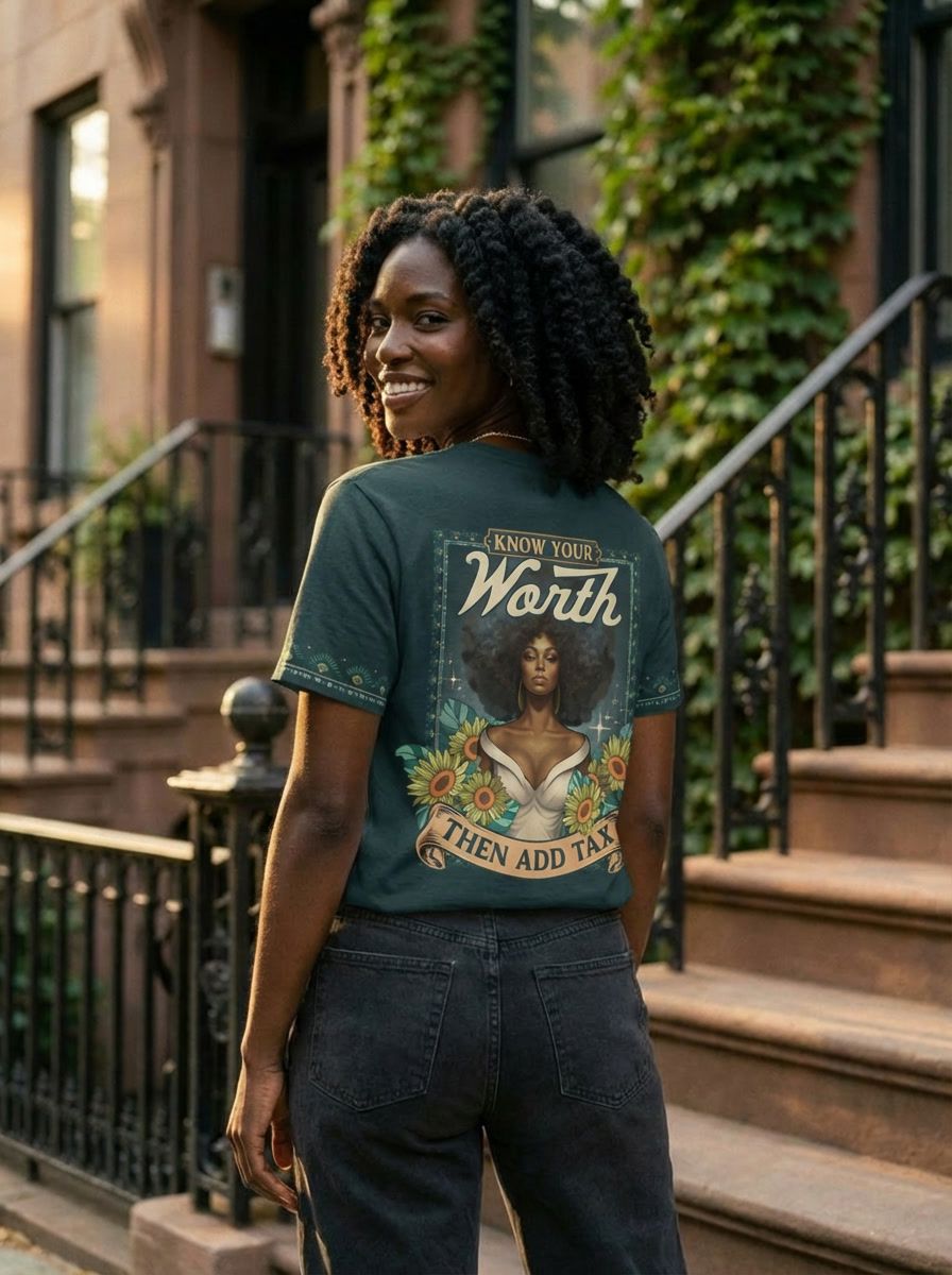Know Your Worth Then Add Tax T-shirt AOP Tee Tianci 